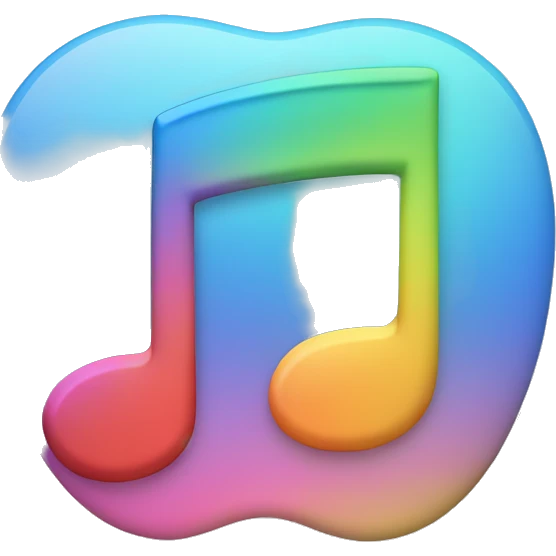 Apple Music logo come closer a bit with apple shape. Rainbow pastel colored with a bit blue light  emoji