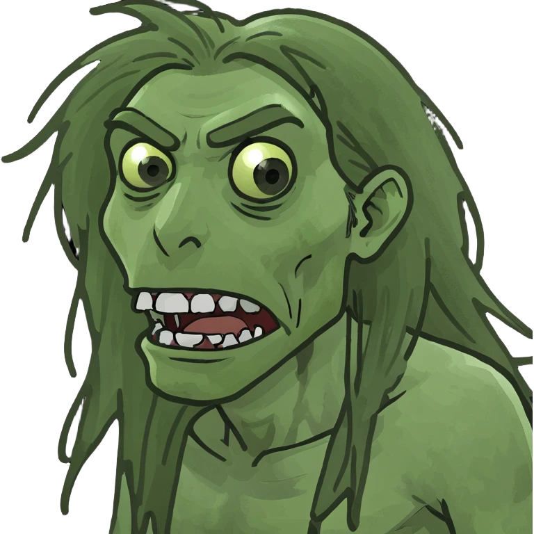Make a zombie emoji with long disheveled hair in the style of an iPhone emoji emoji