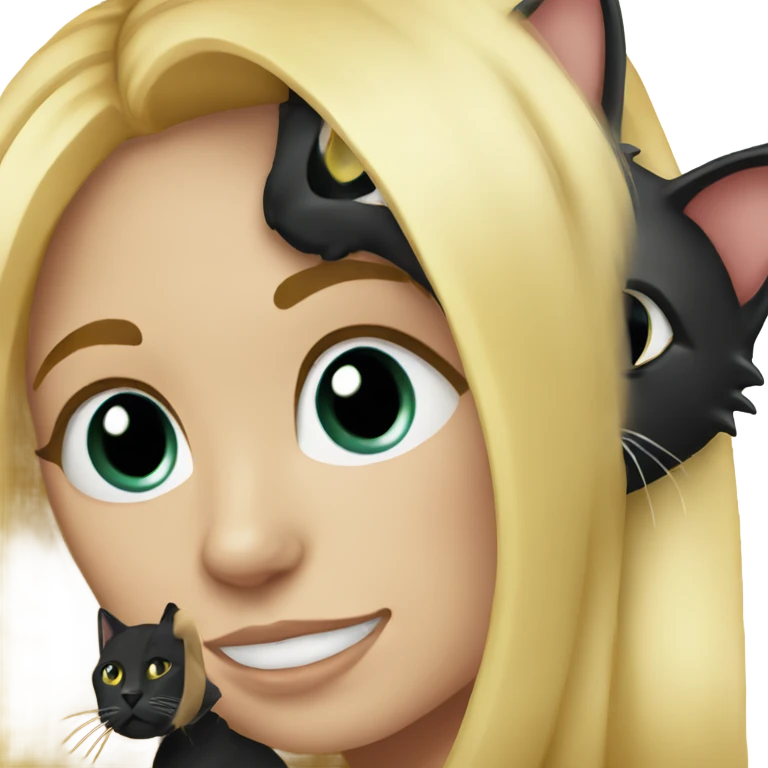 Blonde girl with her black kitty  emoji