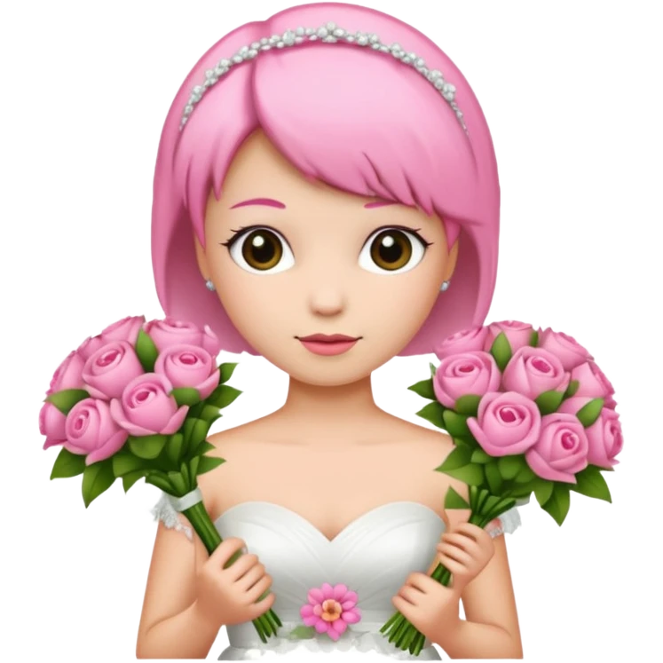 pink short haired bride with bouqet emoji