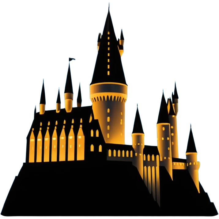 Harry Potter series, Hogwarts castle silhouette with a few stars, outline only emoji