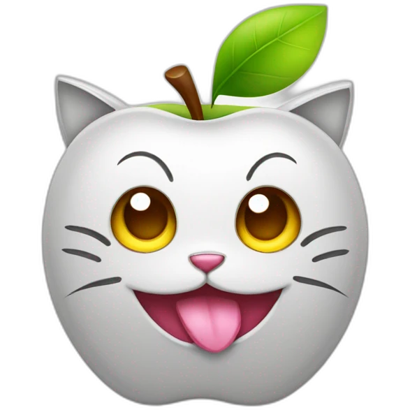 cute 2D lineart apple that looks like a kitten head emoji