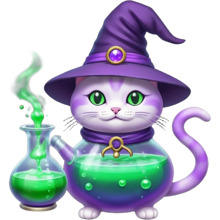 Purple witch cat with potion 🧪 emoji
