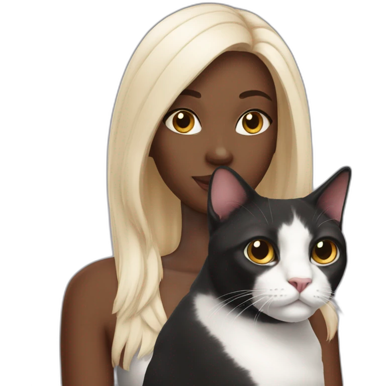 black girl cat with white cat emoji