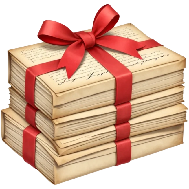 Stack of aged letters, tied with a red ribbon, envelopes, corespondence, aesthetic emoji