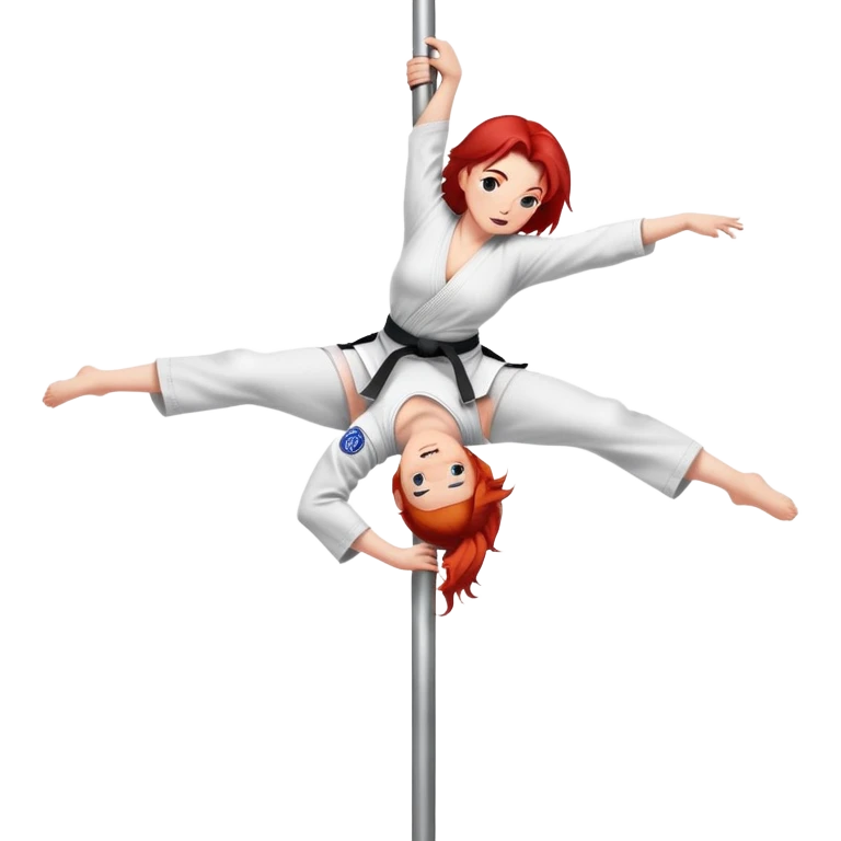redhead character with red hair performing a jiu jitsu move on a pole dance pole emoji
