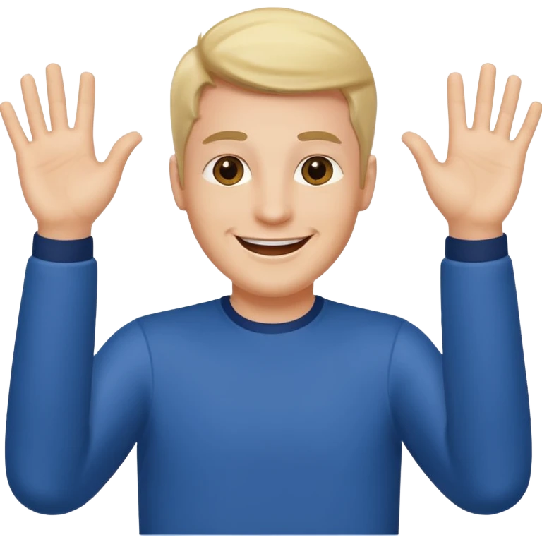 man very excited and smiling waving both arms around  emoji