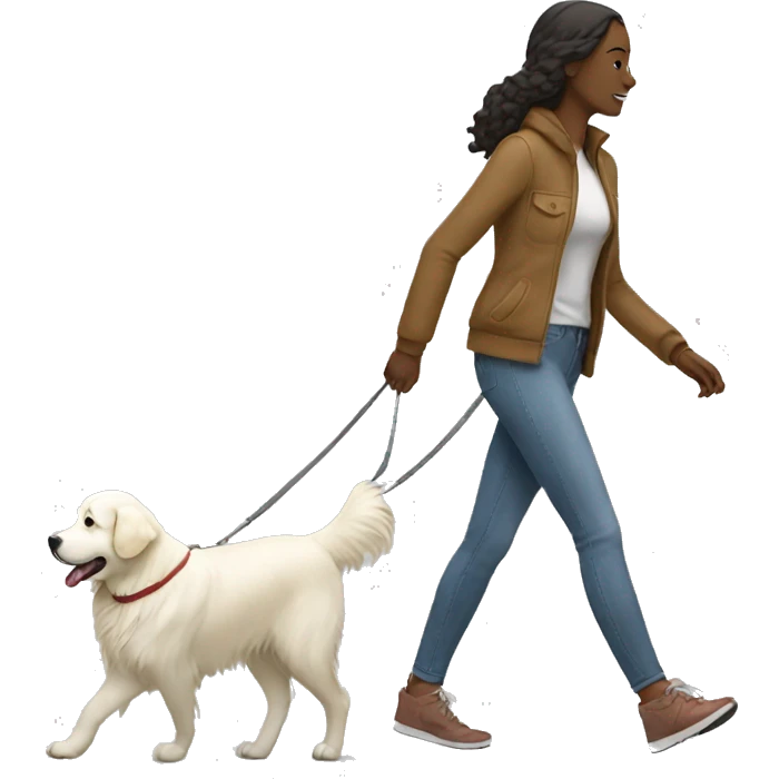 Woman walking a white golden retriever emoji