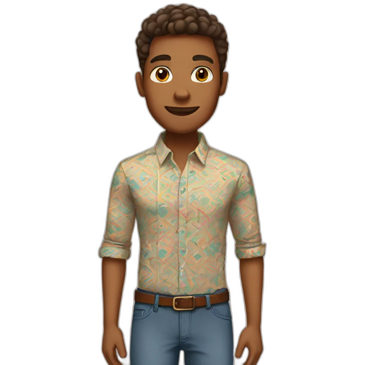 Tan guy in Fitted button-up shirt with bright pattern emoji
