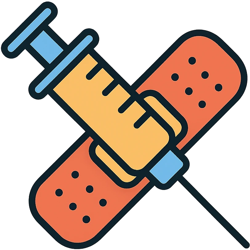 A vaccination icon with a syringe and a bandaid, representing immunization and healthcare emoji