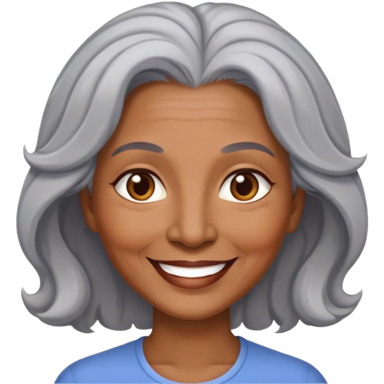 "- Nữ
- 50 tuổi
- Da nâu
- Tóc bồng bềnh, tóc bạc
- Mặt cười mỉm
" emoji