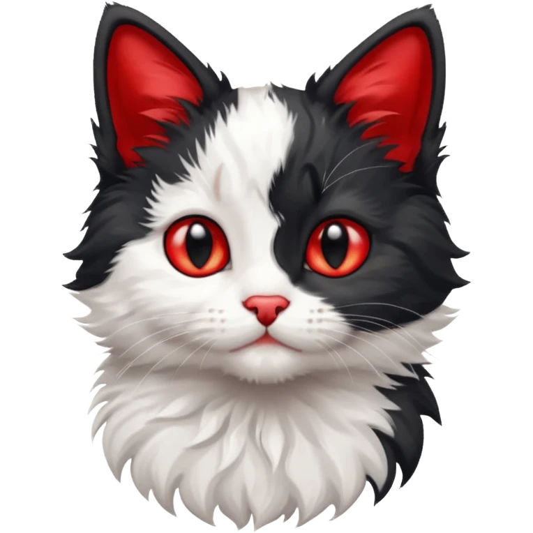 a sitting black and white with red kitten emoji
