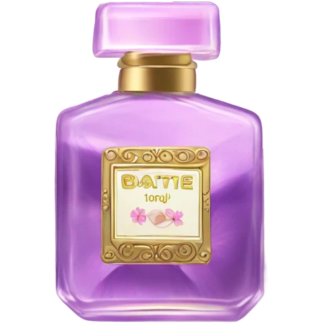 composition of aesthetically pleasing purple pansies, pastel pink daisies and a rosy vintage-style perfume bottle emoji