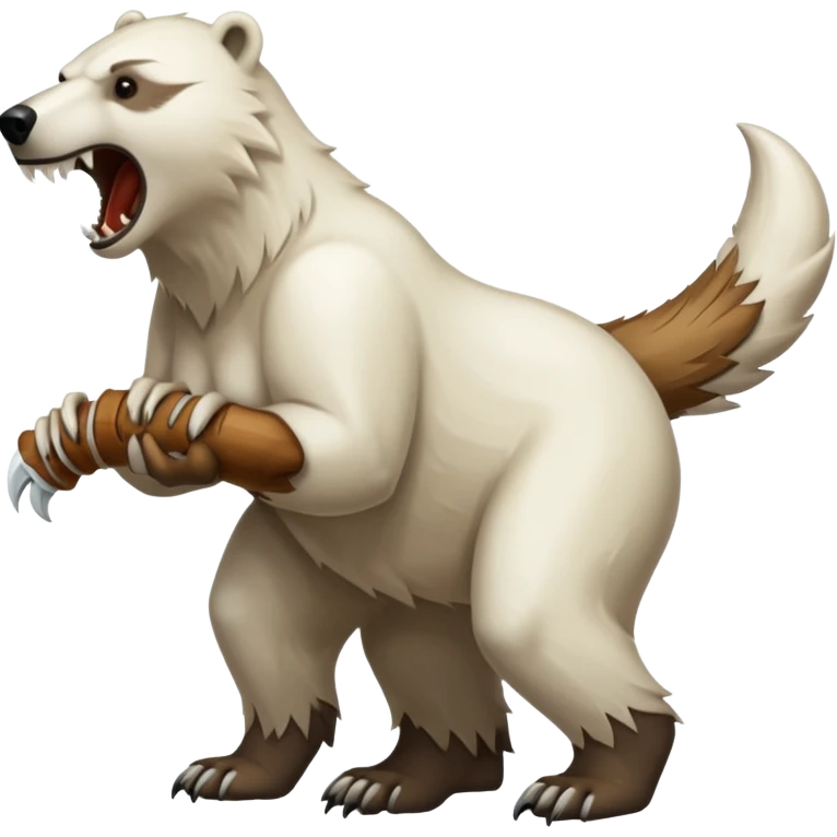 Completely brown polar bear with a wolf’s tail and long sabertooth fangs emoji
