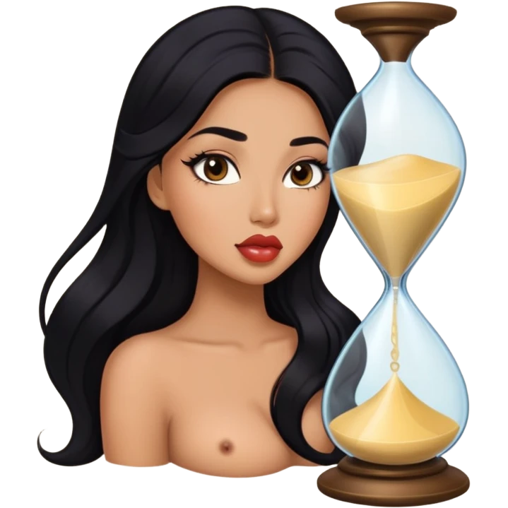Hot sexy girl names Talia with very long eyelashes, long flowing black hair, big juicy kissable lips, and an hourglass body emoji