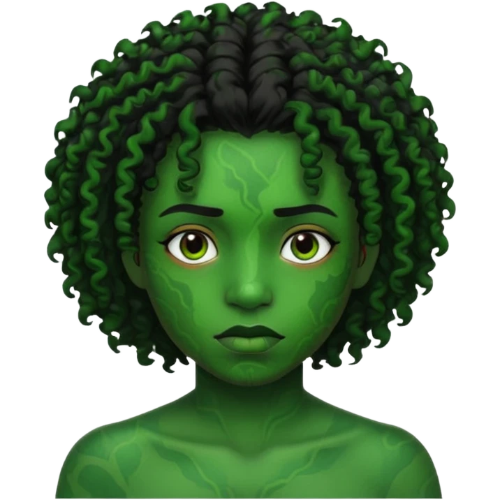 Faça um personagem negro com cicatrizes no rosto deixe o cabelo crespo e a pele verde emoji