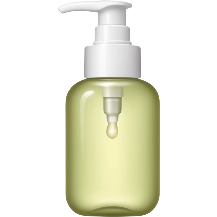 A single baby pale olive skincare bottle with a smooth, rounded shape, featuring a soft, glossy finish. It has a subtle glow, evoking a gentle, calming feel for a fresh, hydrated skin routine. emoji