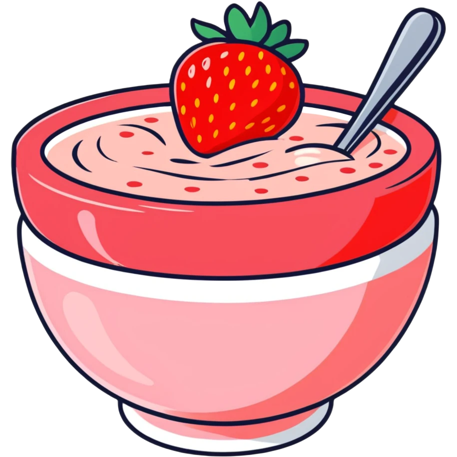 hot bowl of strawberry porridge with steam emoji