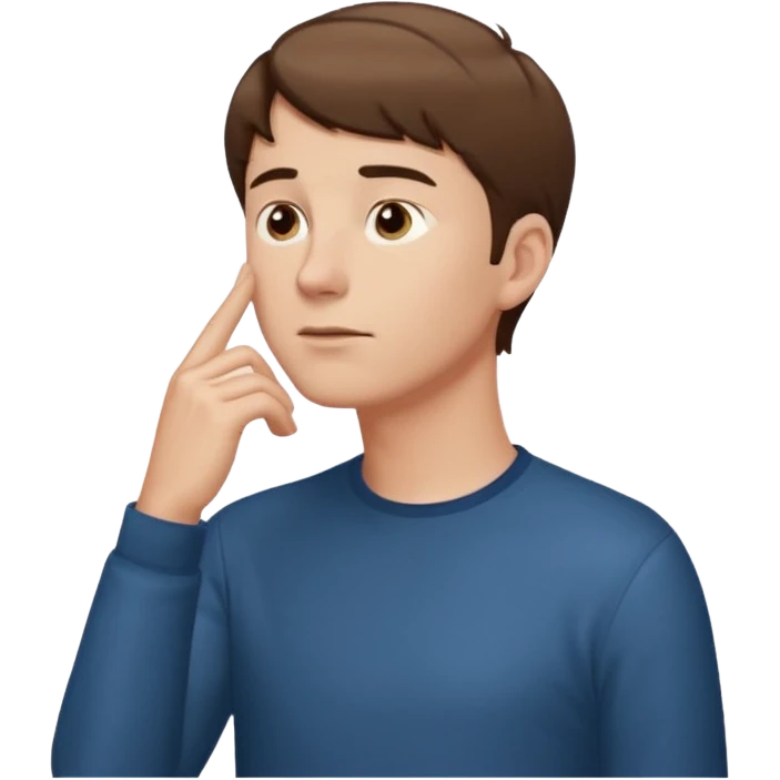 white guy looks up, stands sideways, puts hand to chin, thinks emoji