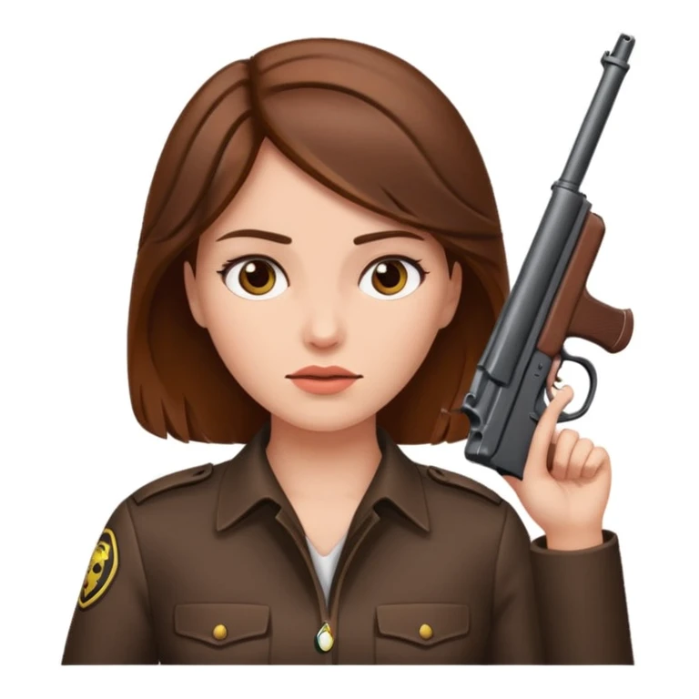 A lady with brown hair with a gun to her head emoji