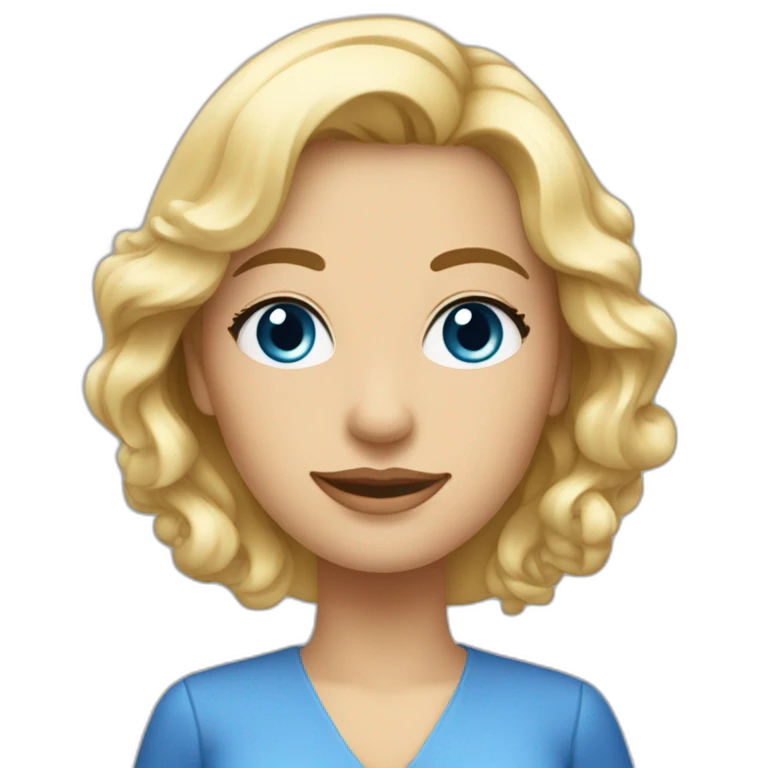 une femme blonde aux yeux bleus avec une robe emoji
