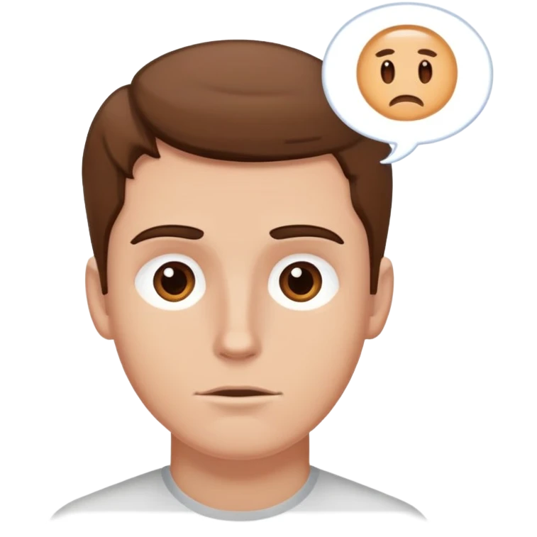 laptop and white guy with brown hair and thoughts above his head emoji
