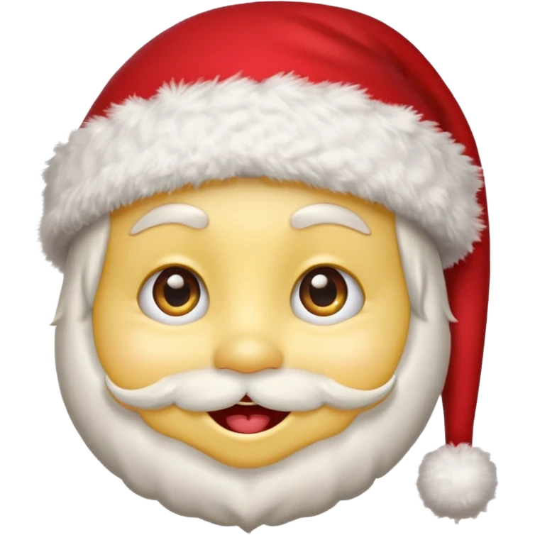 A yellow small smiling face wearing a red Santa hat with a pompom, rosy cheeks and twinkling eyes, conveying a warm, festive vibe. It should be a trolling smile. Like kappa. emoji
