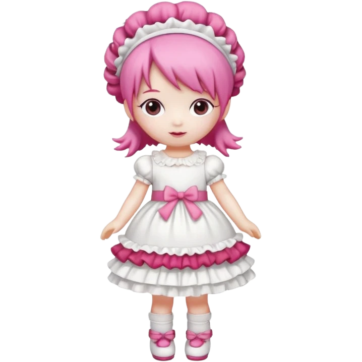 Isolated detaile illustration incredibly raspberry torte doll figurine full body with pink hair and a raspberry hairband emoji