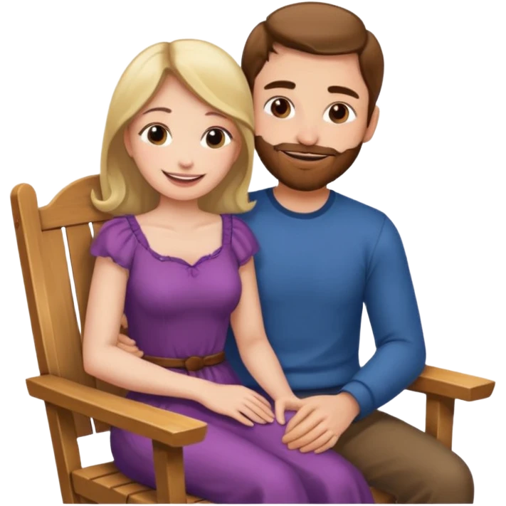 A woman sitting on a man's lap in a wooden chair face to face emoji