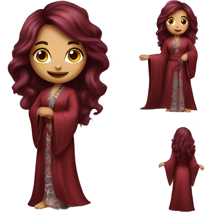 Beautiful tattooed burgundy long haired woman in silk robe emoji