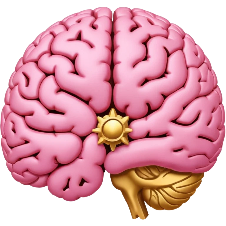 A pink brain with elegant golden details and accents. In the center of the brain, there's a clean, empty space or hollow area, as if a part is carved out. emoji