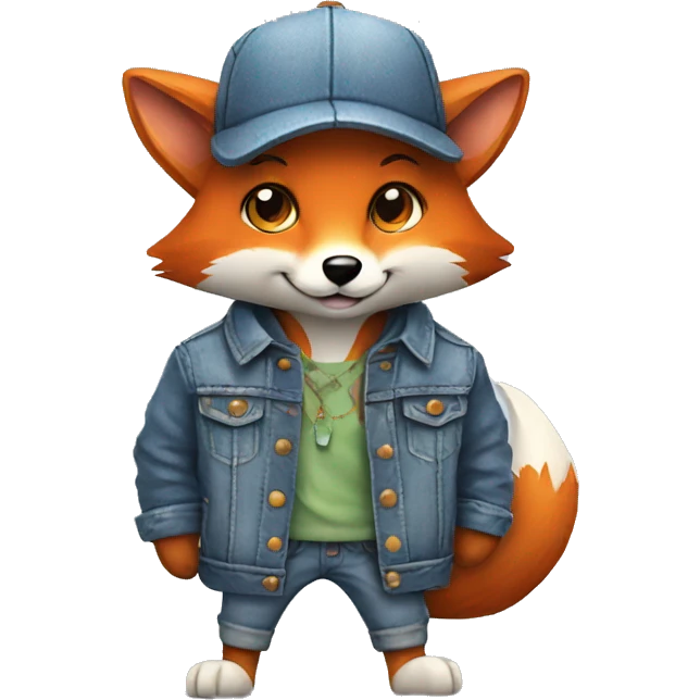cartoon fox with mouse and denim jacket and hat and glass emoji
