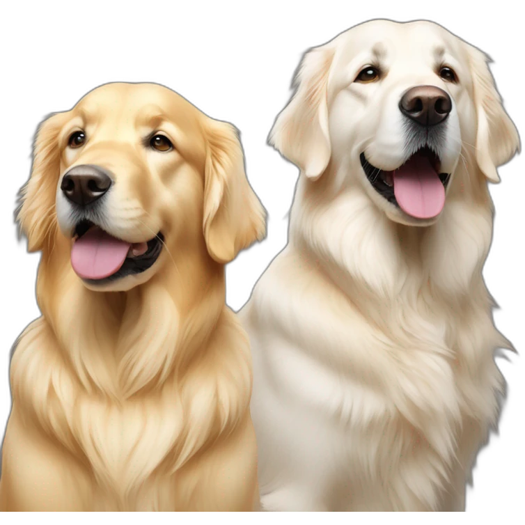 a pure white golden retriever, and a gold retriever side by side emoji