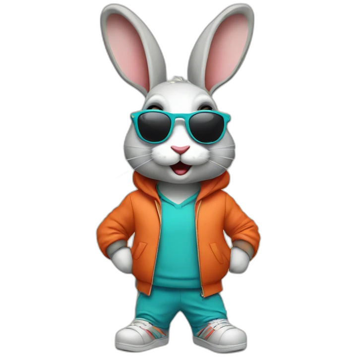 crazy rabbit in retro track suit and sunglasses emoji