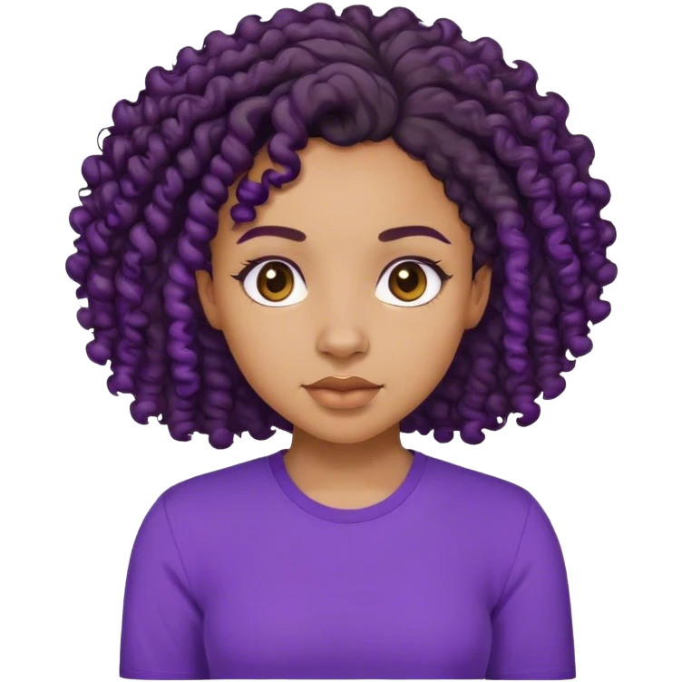 A lightskin black girl with 4a curls and purole shirt emoji
