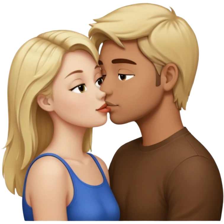 Blonde girl kissing a brown hair guy emoji