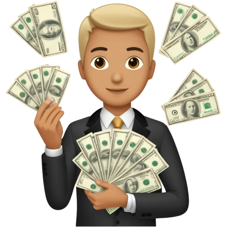 Add more cash flying around, bundles of US dollars, casino winnings vibe, lucky flight, jackpot feeling emoji