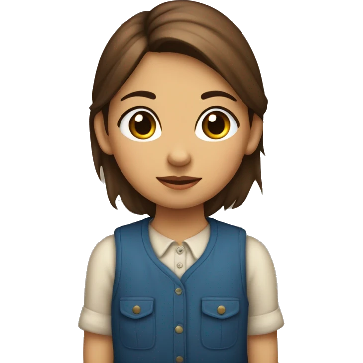 niña pelirroja con pelo mediano con pecas ojos marrones y un saco azul emoji