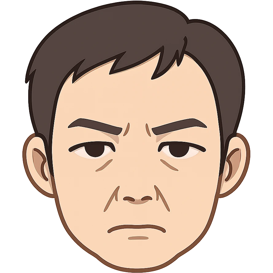 Create a cartoon emoji style head closely matching the person's facial features and expression, with a transparent background. emoji