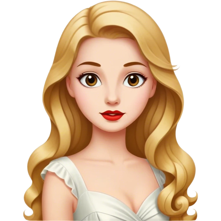Beautiful woman in 1950’s woman fashion look, white dress, long hair emoji