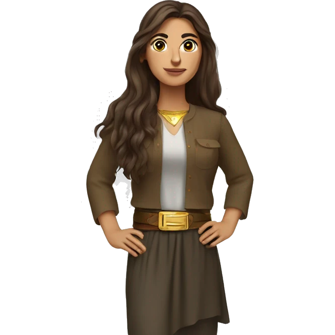 Kurdish woman, long brown hair, small gold belt  emoji