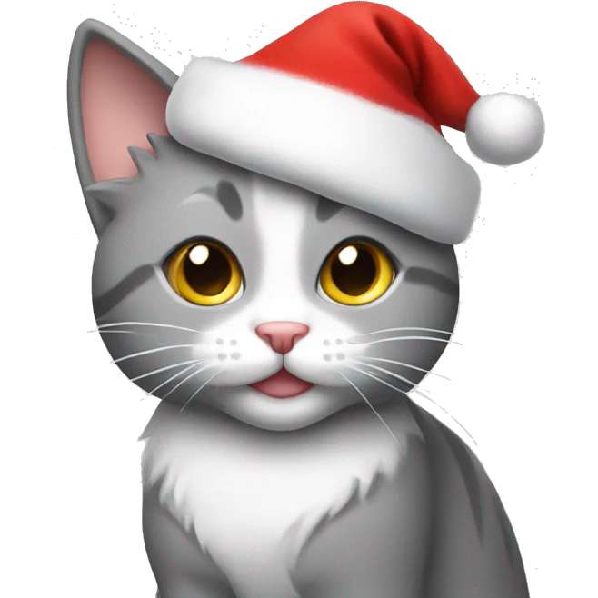 grey and white cat wearing santa hat emoji