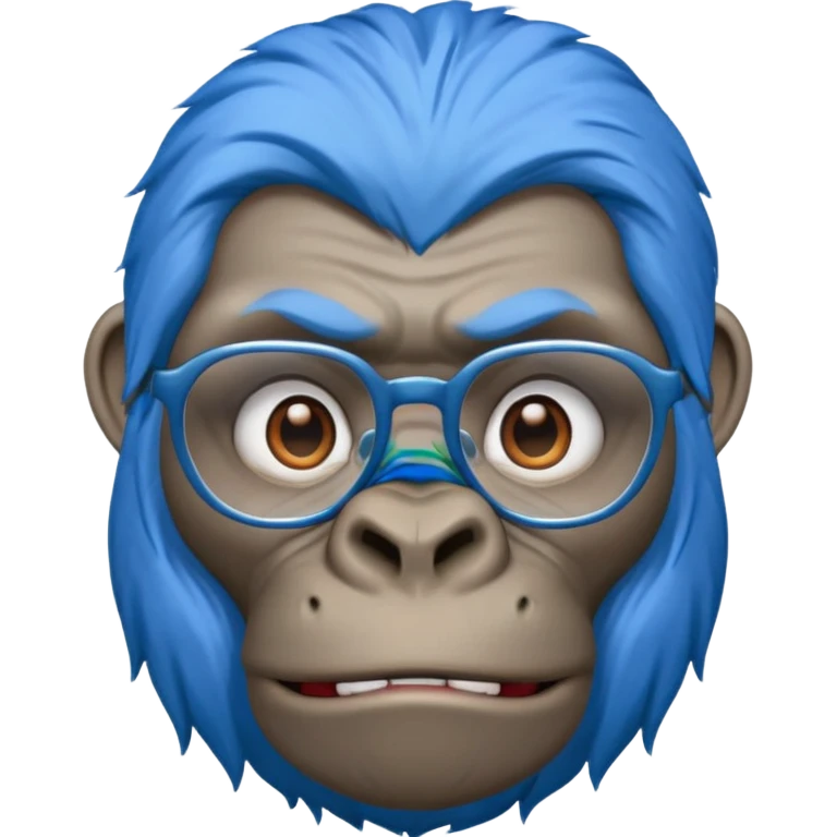 blue haired gorilla head with glasses, no text, facing slightly right emoji