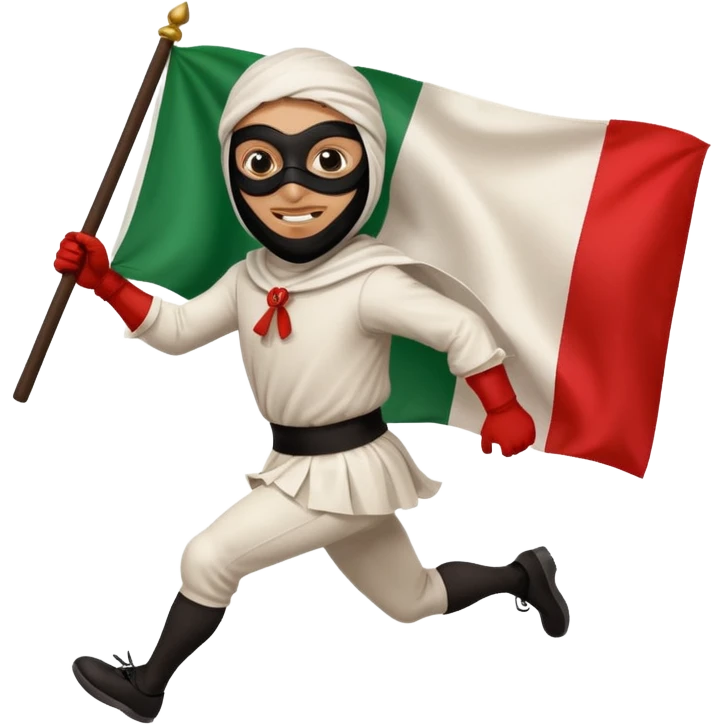 pulcinella con la maschera nera con bandiera italiana che corre emoji
