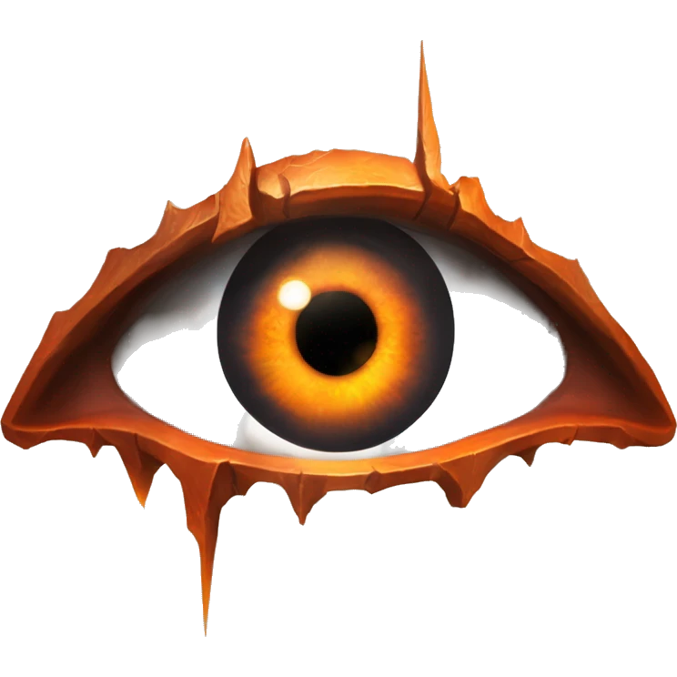Eye of Sauron with vertical slit pupil, glowing orange iris, set in a dark tower of Mordor. emoji