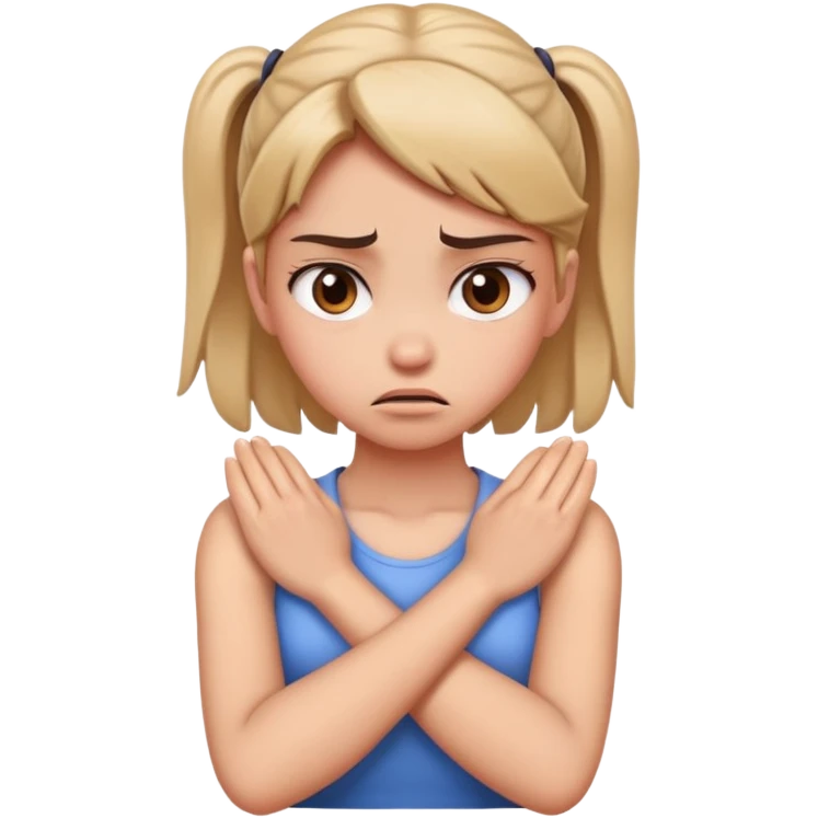 girl hands crossed holding neck looking angry emoji