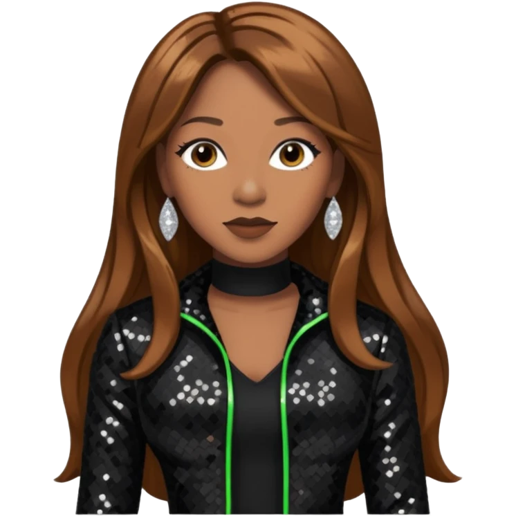 Lelee from SWV with long brown hair, black sequin outfit emoji