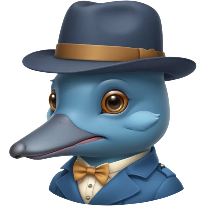cute blue platypus with a detective hat and monocle on his eye, no  hands, looks like a platypus but blue emoji
