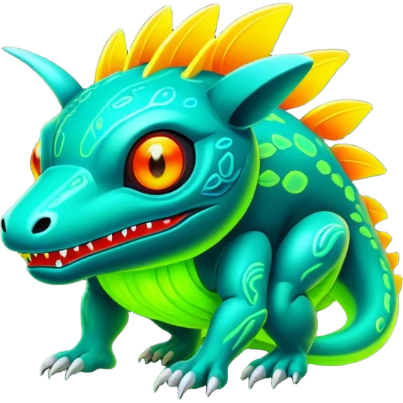 futuristic lush warm-colored neon Fakémon-Vernid-creature emoji