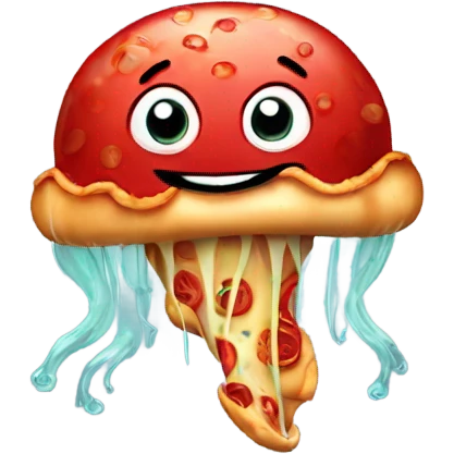 A jellyfish delivering a pepperoni pizza emoji